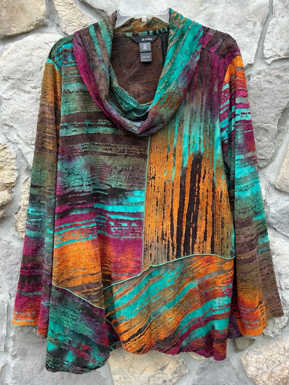 Ali Miles Tunic Size 2X Abstract Colorful Blouse Lagenlook Boho Artsy Textured